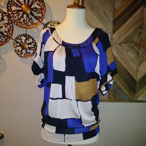 Diane Von Furstenberg Silk Blouse Top Color Block Retro Sophisticated Trendy